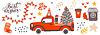 Vector clipart: Merry Christmas horisontal card red truck