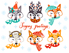 Vector clipart: Set of christmas foxes characters