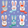 Vector clipart: Set of christmas rabbits characters