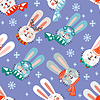 Seamless pattern christmas rabbit heads background