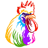 Abstract portrait of angry rooster color contour