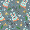 Seamless pattern christmas rabbit heads background