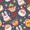 Seamless pattern christmas animal heads background