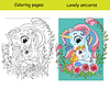 Cute mom unicorn and baby coloring and color