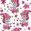 Nahtloses Muster mit niedlichem Einhorn in rosa Blumen | Stock Vektrografik