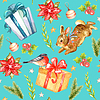 Photo 300 DPI: Seamless pattern Christmas plants and bullfinch