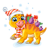 Vector clipart: Christmas cute dinosaur stegosaurus with gifts