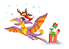 Vector clipart: Christmas cute dinosaur pterodactyl with gifts