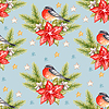 Photo 300 DPI: Watercolor seamless pattern bullfinch and