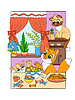 Vector clipart: Cute kittens eat treats cartoon