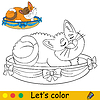 Cute cat sleeps in cot coloring with template | Stock Vector Graphics