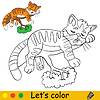 Vector clipart: Cute kitten sleeping on tree branch coloring with