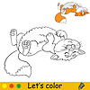 Cute cat lying on his back coloring with template