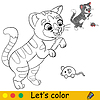 Cute cat playing with mouse toy coloring with