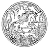 Vector clipart: Galloping unicorn round coloring