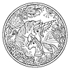 Unicorn and foal in flowers round coloring