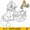 Kitten with aquarium fish coloring with template | Stock Vector Graphics