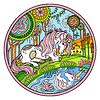 Unicorn on river bank ornate color round