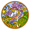 Unicorn and flowers ornamental color round