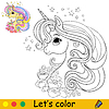 Vector clipart: Kids coloring cartoon unicorn character 