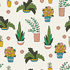 Seamless pattern with cartoon house plants backdrop