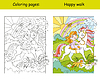 Cute little girl ride on unicorn coloring book