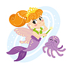 Vector clipart: Cute Cartoon Mermaid fairy and octopus
