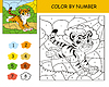 Vector clipart: Kids coloring by number running tiger