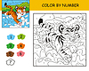 Vector clipart: Kids coloring by number joyful tiger