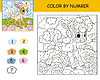 Vector clipart: Kids coloring by number running tiger