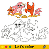 Vector clipart: Kids coloring cute funny starfish family