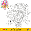 Vector clipart: Kids coloring cute happy mermaid