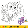 Vector clipart: Kids coloring cute happy octopus