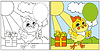Vector clipart: Coloring for kids chicken wth balloon