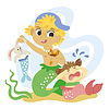 Cute cartoon mermaids boy and crying girl