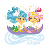 Vector clipart: Cute cartoon mermaids and stingray