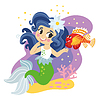 Vector clipart: Cute Cartoon Mermaid and fish