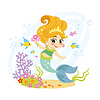 Vector clipart: Funny cartoon mermaid and sea fishes