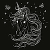 Vector clipart: Coloring head of unicorn white on black