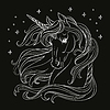 Vector clipart: Head of unicorn coloring white on black