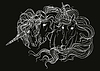 Vector clipart: coloring three heads of unicorns white on black