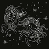 Vector clipart: Coloring two heads of unicorns white on black