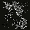 Vector clipart: coloring standing unicorn white on black