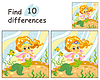Vector clipart: Find 10 differences with happy mermaid