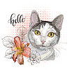 Vector clipart: Cute happy cat in flowers
