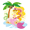 Vector clipart: Cute cartoon mermaid with pink tail