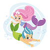 Vector clipart: Cute cartoon swimming mermaids friends