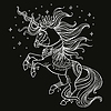 Vector clipart: Coloring unicorn with stars white on black
