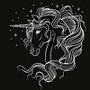 Coloring line art profile of unicorn white on black