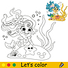 Vector clipart: Kids coloring happy mermaid and starfish